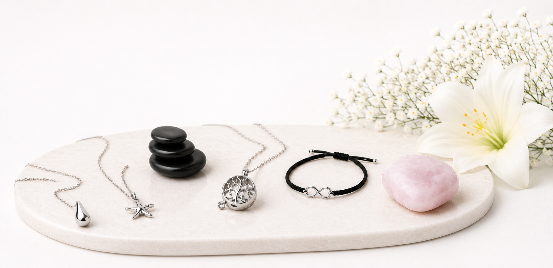 Joyas y piedras minerales con cenizas
